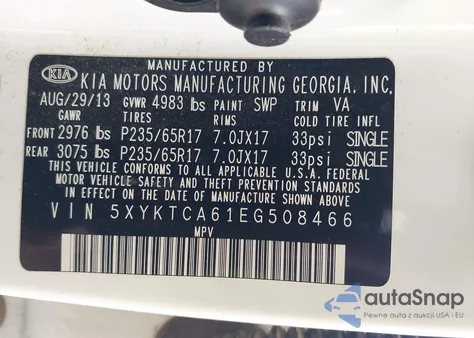 2014 Kia Sorento Lx from USA, damaged, VIN 5XYKTCA61EG508466